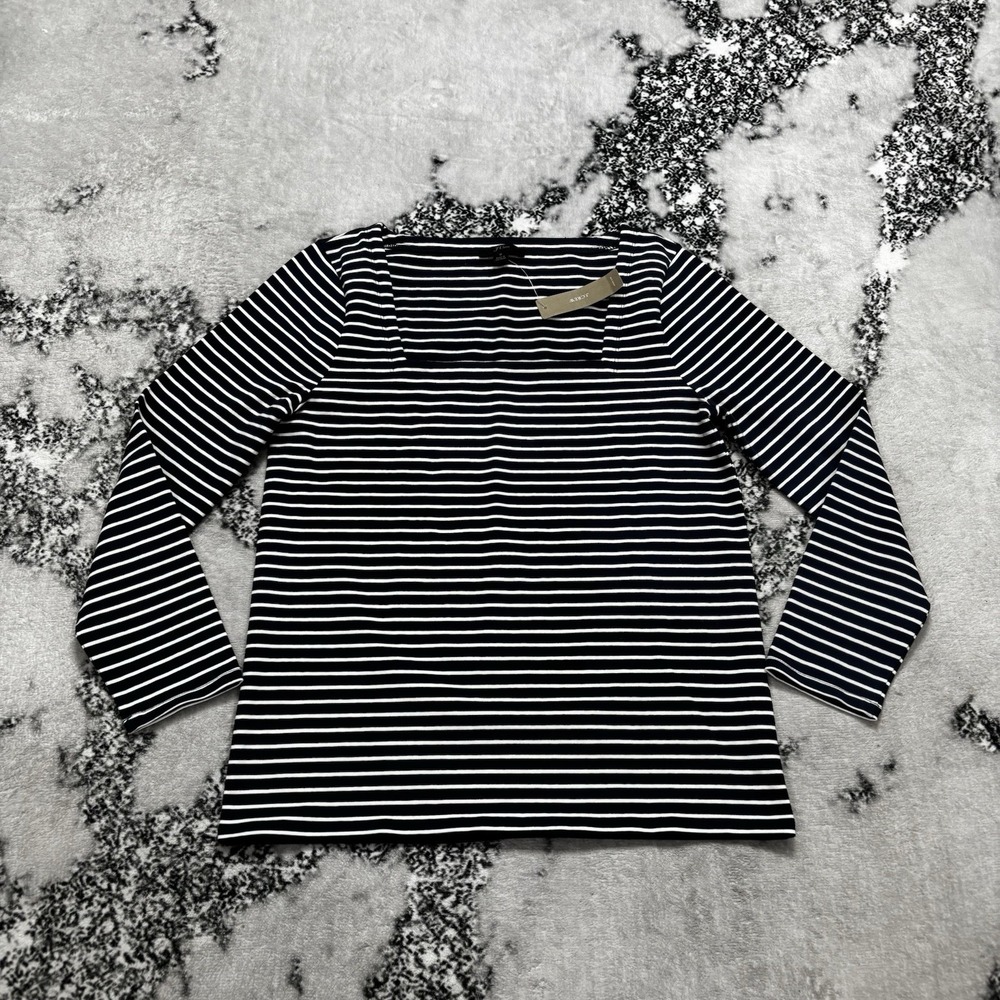 NWT J.Crew Top Womens Size Small Navy White Striped Square Neck Long Sleeve